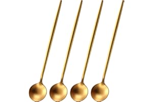 DEHOV Satin Gold 6.7 Inches Coffee Spoon,4 Pieces Stainless Steel 18/10 Tea Spoons Set,Solid Round Handle Coffee Stirring Spo