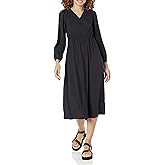 Amazon Essentials Women's Lightweight Georgette Long Sleeve V-Neck Midi Dress (Available in Plus Size)