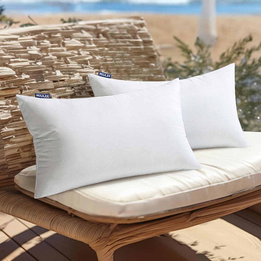 MIULEE Outdoor Cushions Waterproof-Pack of 2 Cushion Inserts 30cm x 50cm, White Outdoor Cushion Inserts 12 x 20 Inches, Waterproof Pillows for Outside