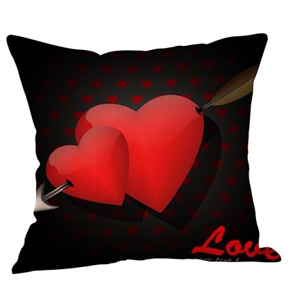 Pengchengxinmiao Pillow Cover Cushion Blanket Case Printed Happy Valentines Day Heart Love Romantic Wedding Anniversary Birthday Gift Linen Sofa Home
