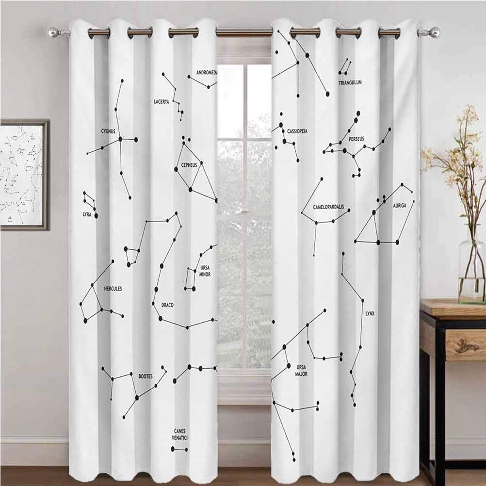 GUUVOR Constellation Room Darkened Insulation Grommet Curtain Astronomic Theme Group Stars Names Classical Scientific Composition Living Room W84 x L84 Inch Charcoal Grey White