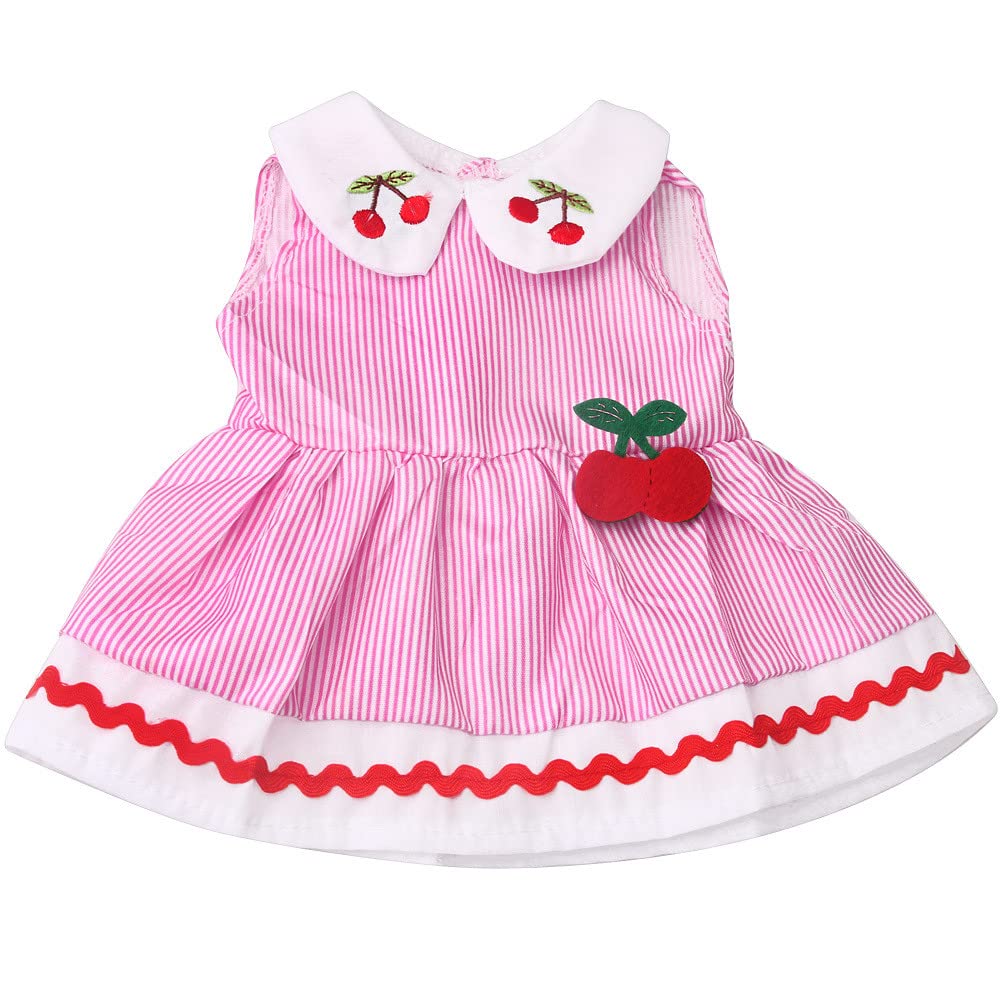 NIXNUT Doll Clothes Dress Striped Pattern Summer Clothing for American Girl Doll 18-inch with Cherry Decoration