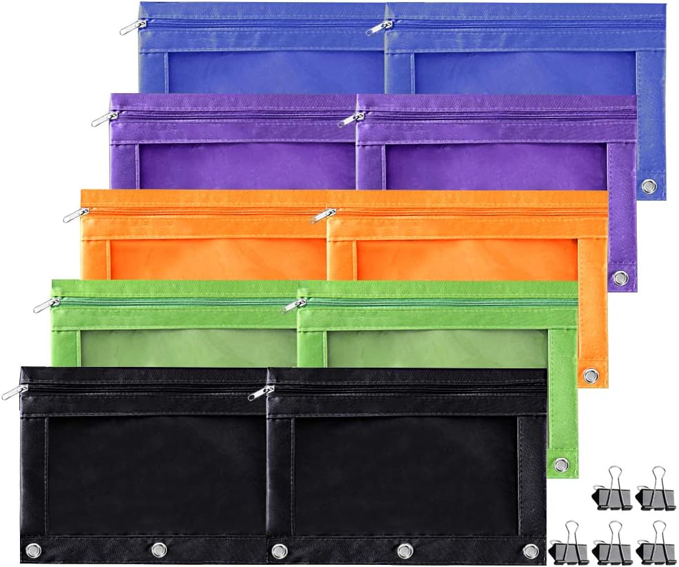 3 Ring Pencil Pouch with Zipper, Mesh Window, Multifunctional Binder Pockets