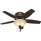 Hunter 42 inch Indoor Ceiling Fan with LED Light - Bronze Ceiling Fan with Pull Chain, For Bedroom or Living Room, Low Profil