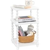 Fultyle White End Table, Small Side Table with Shelf, Modern Night Stand | Vintage Bedside Table with Spindle Solid Wood Legs, for Living Room, Bedroom, Office and Small Spaces (White)