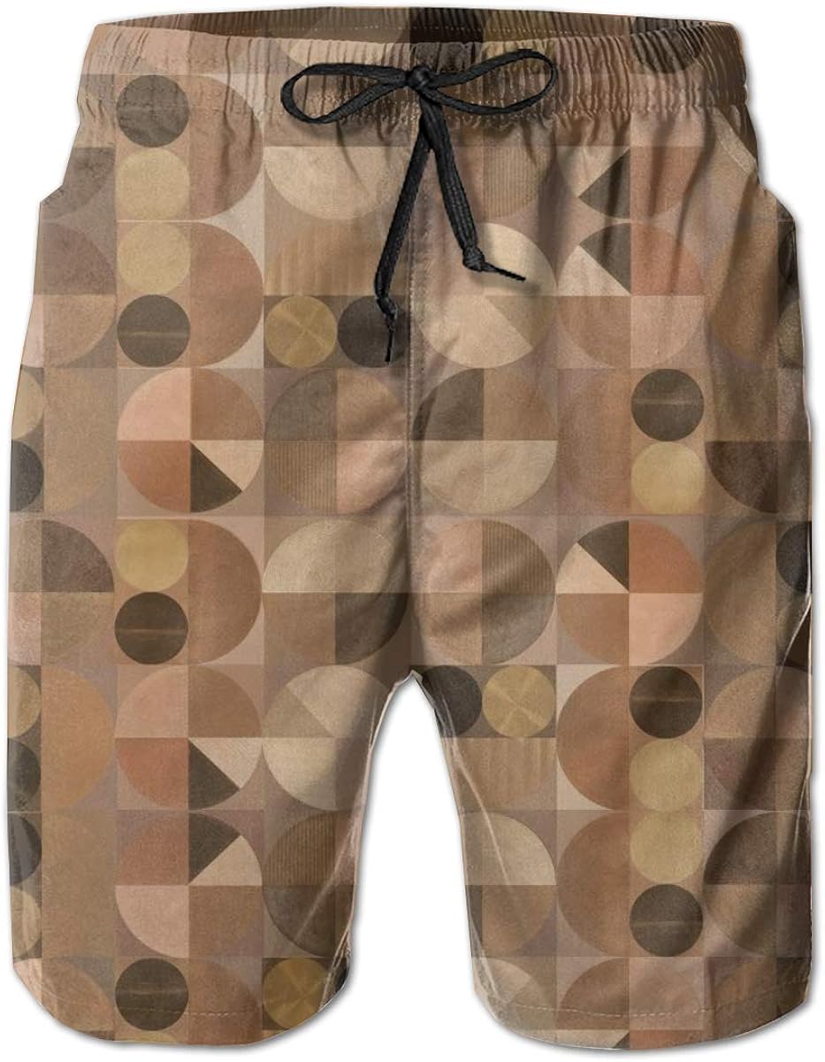 Quick Dry Men's Beach Shorts Circle Geometry Mesh Lining Surfing Board Shorts Swim Trunks with Pockets