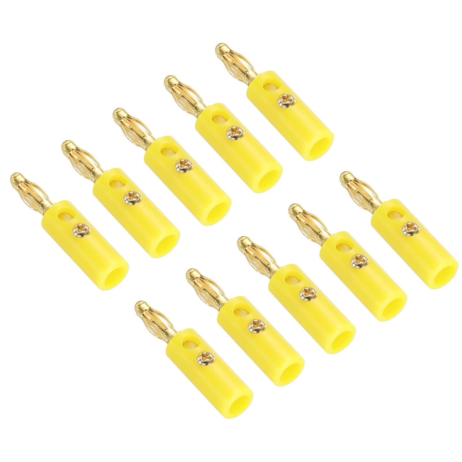 PATIKIL 10 Pack Banana Plugs Connector Screw Type Speaker Banana Plugs 4mm Gold-Plated Alloy Yellow for Speaker Wires, Sound Systems, Video Receivers, Home Theater