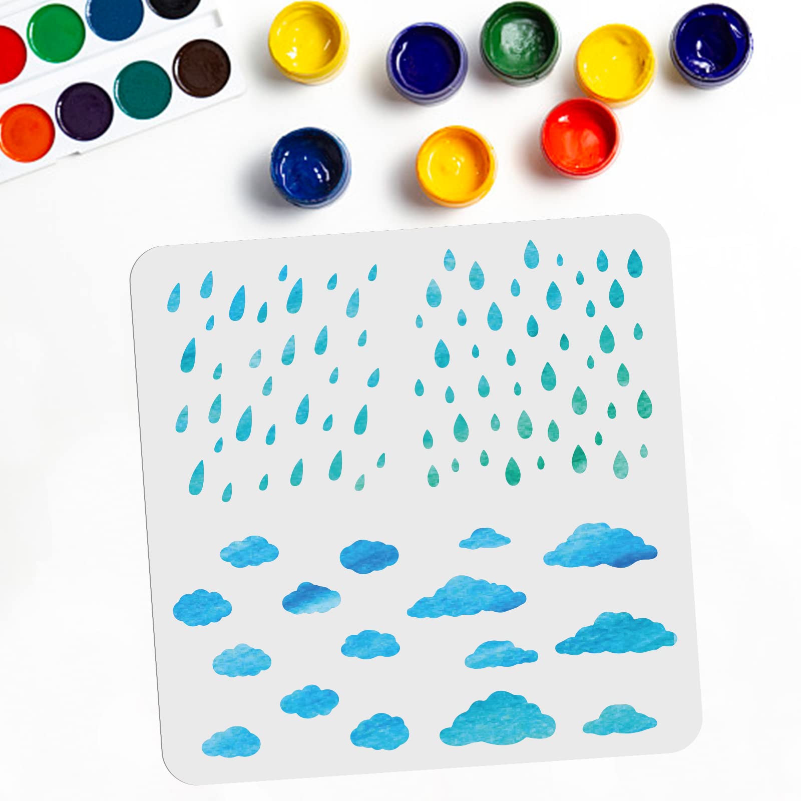 MAYJOYDIY Raindrop Cloud Stencil 30 × 30cm Nature Sky Cloud Template Rainy Cloudy Weather Painting Stencils for Wall Decoration, Window, Paper, DIY Art Crafting