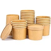 Giwrmu 12 oz 25 Pack Paper Soup Cups with Lids, Compostable Soup Containers, Disposable Paper Cups with Vented Lids for Microwave, Refrigerator, On-the-Go, Ice Cream, Fruits with PLA Lined