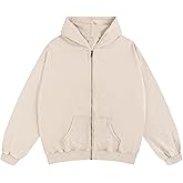 KEEPSHOWING Mens Oversized Sweatshirt Zip Up Hoodie Solid Wash Old Craft Basic Jackets Unisex Heavyweight Casual Sweatshirts