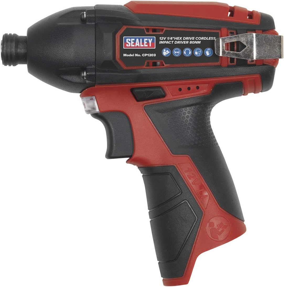 Sealey Cp1203 Impact Driver 12V 1/4In Hex Drive 80Nm - Body Only, White, 1/4" - Image 4