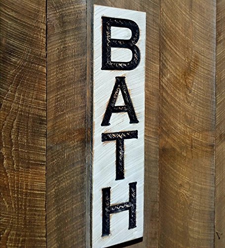 BATH Sign Vertical - Carved in a 32"x8" Solid Wood Board Farmhouse Style