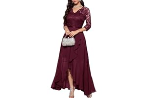 Bbonlinedress Women's V-Neck Dress for Women Wedding Guest Hi-Lo Floral Lace Prom Cocktail Party Formal Bridesmaid Dress