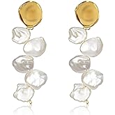 ELEXIS Long Baroque Pearl Earrings For Women Dangle Gold Dainty Statement Tassel Real Pearl Drop Jewelry For Wedding Bridesmaid Hanging