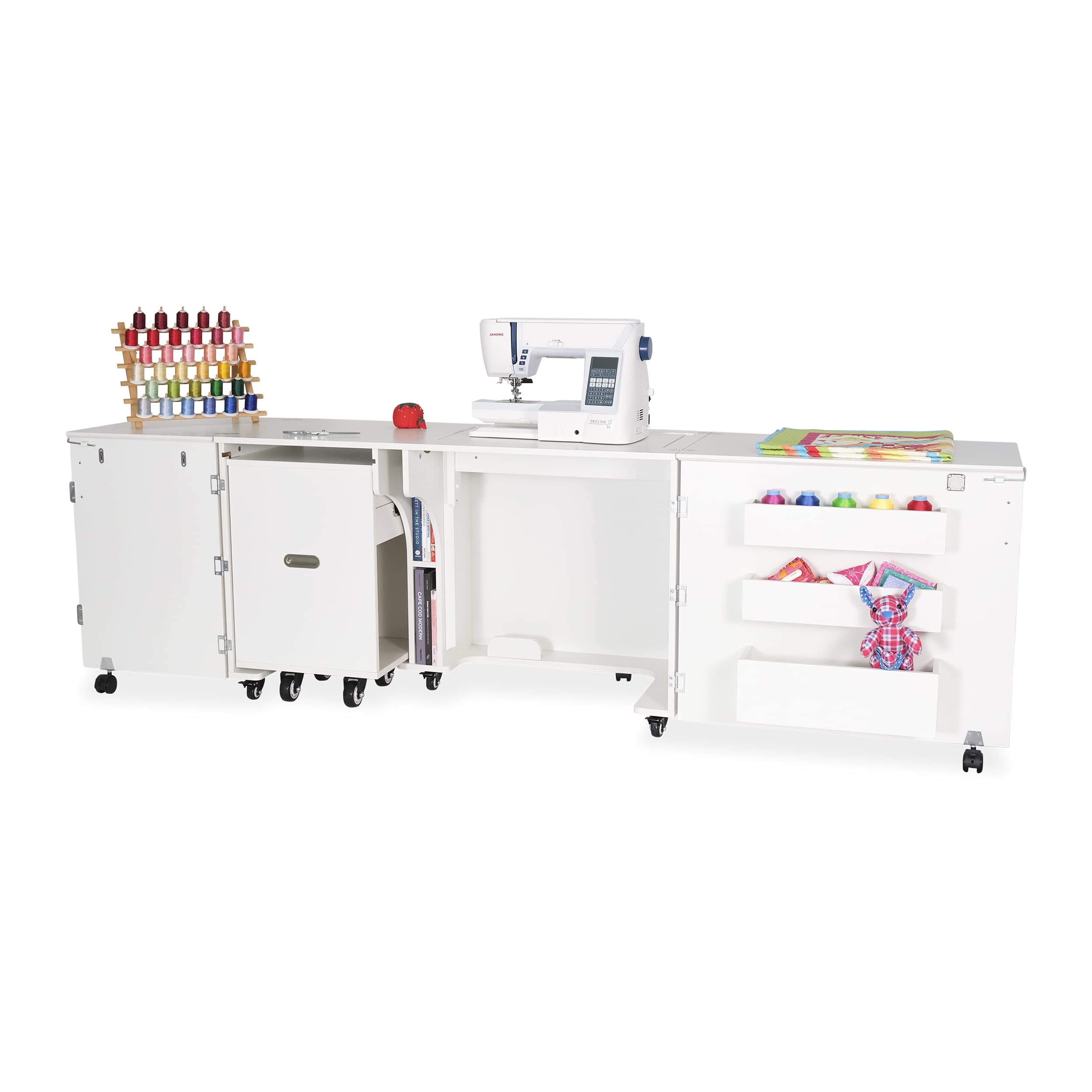 Arrow K8611 Aussie Kangaroo Sewing, Cutting, Quilting, Crafting Cabinet with Storage, Portable with Wheels and Airlift, Large, White Ash Finish