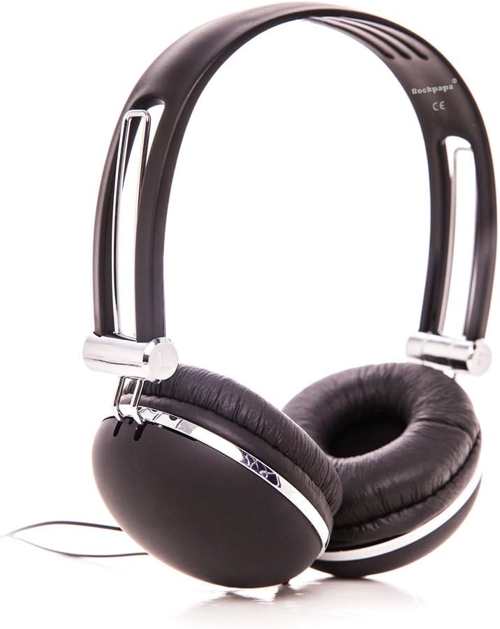 RockPapa Over Ear Stereo Wired Adults Kids Childs Boys Girls Headphones Earphones Adjustable for iPhone 6 iPad iPod innoTab LeapPad PC DVD CD Black