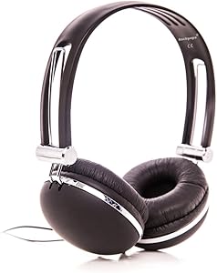 RockPapa Over Ear Stereo Wired Adults Kids Childs Boys Girls Headphones Earphones Adjustable for iPhone 6 iPad iPod innoTab LeapPad PC DVD CD Black