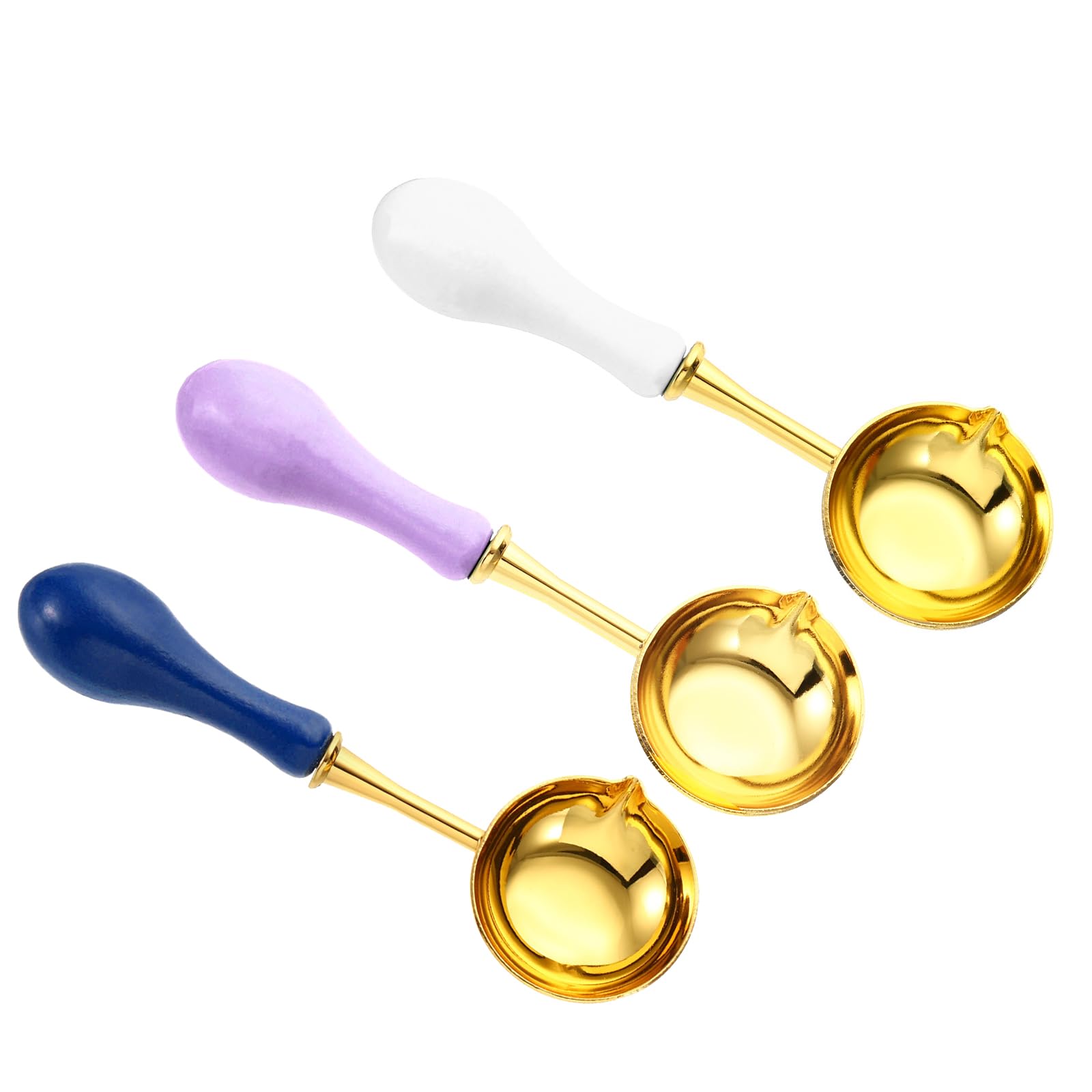 PATIKIL 4" Wax Seal Spoon, 3Pcs Wax Sealing Melting Spoon Brass Vintage Wooden Handle for Wax Seal Stamp Envelope Art Craft, White, Purple, Dark Blue/Golden