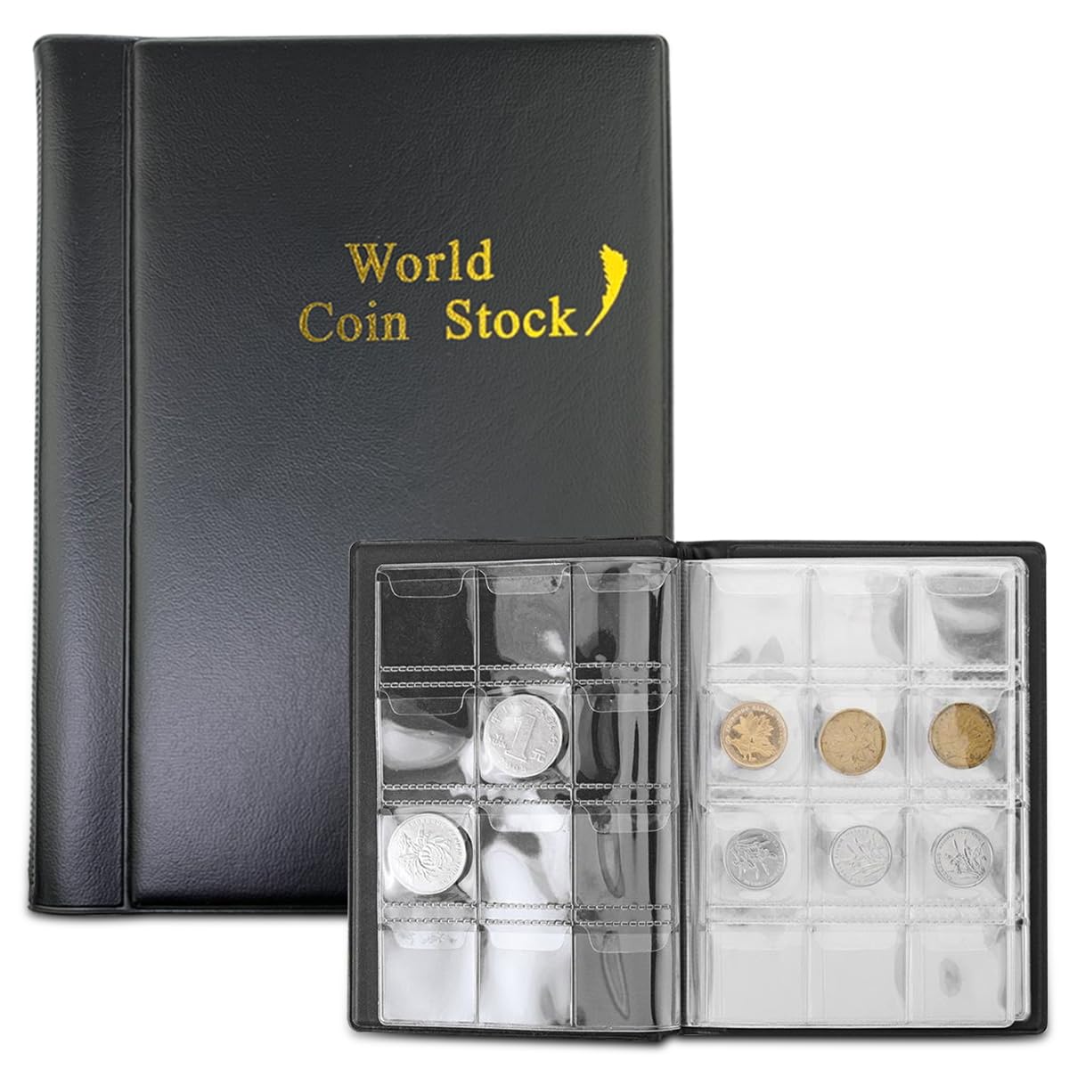 JJ PRIME 120 Pockets - Coin Collection Album - Coin Holder - Money Album for Coin Collectors - Penny Collectors Collecting Album - Coin Album - Coin Book - Collection Storage Display Case Book (Black)