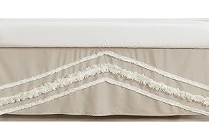 Sweet Jojo Designs Boho Bohemian Boy Girl Baby Crib Bed Skirt Nursery Dust Ruffle - Solid Taupe Beige Ivory Cream Off White Linen Farmhouse Shabby Chic Designer Modern Minimalist Tufted Cotton Neutral