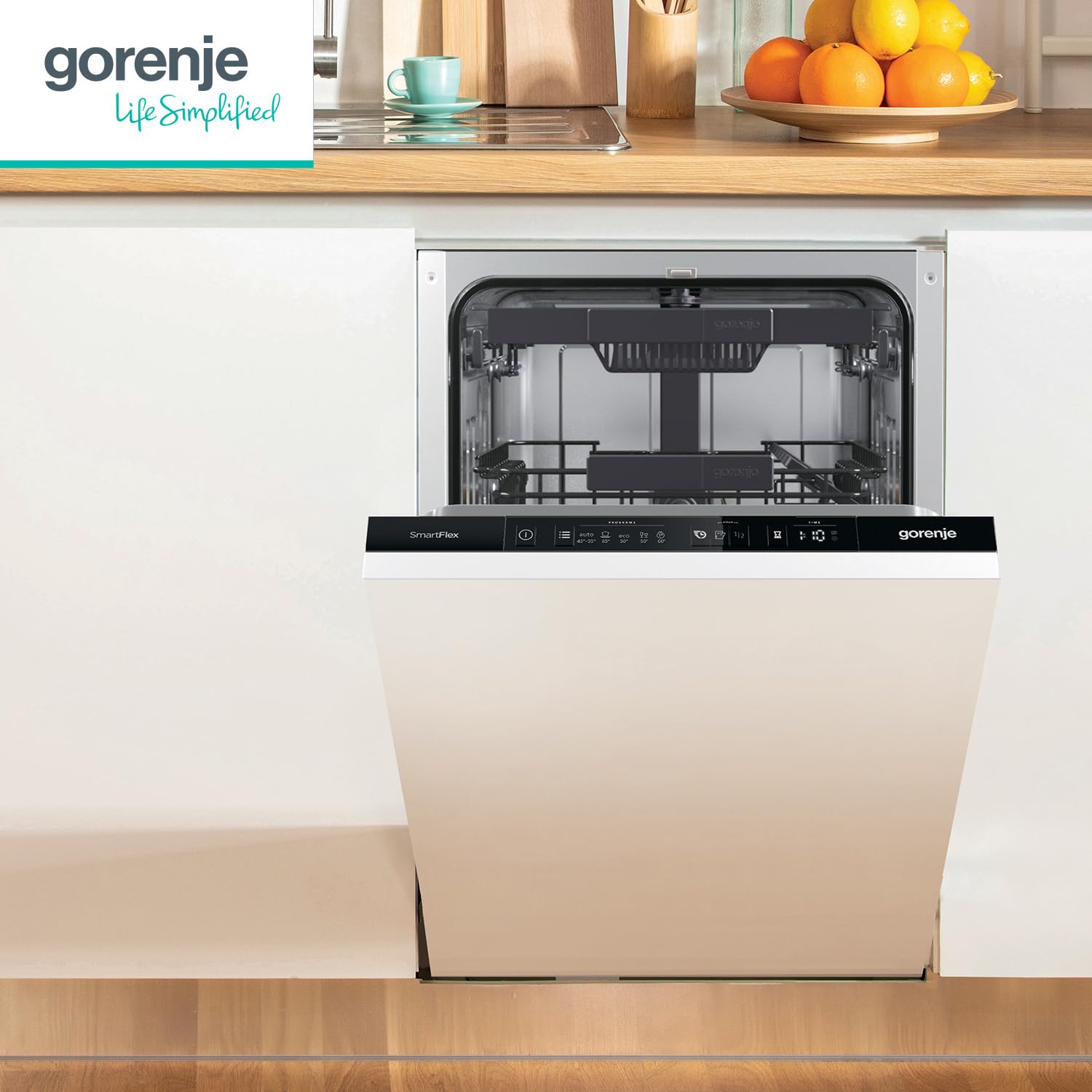 Gorenje GV561C10 Vollintegrierbar Geschirrspüler/45 cm/5 Programme/10 Maßgedecke/15 Min Schnellwaschgang/MultiClack/Warmwasseranschluss/Dritter Sprüharm/TotalDry/Einbaumaße (BxHxT): 44,8 ×81,5× 55cm 9