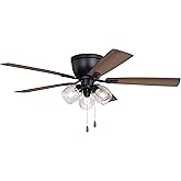 VAXCEL Brayton 52 in. Black Indoor Low Profile Flush Mount Transitional Ceiling Fan with Reversible Black-Dark Oak Blades, LE