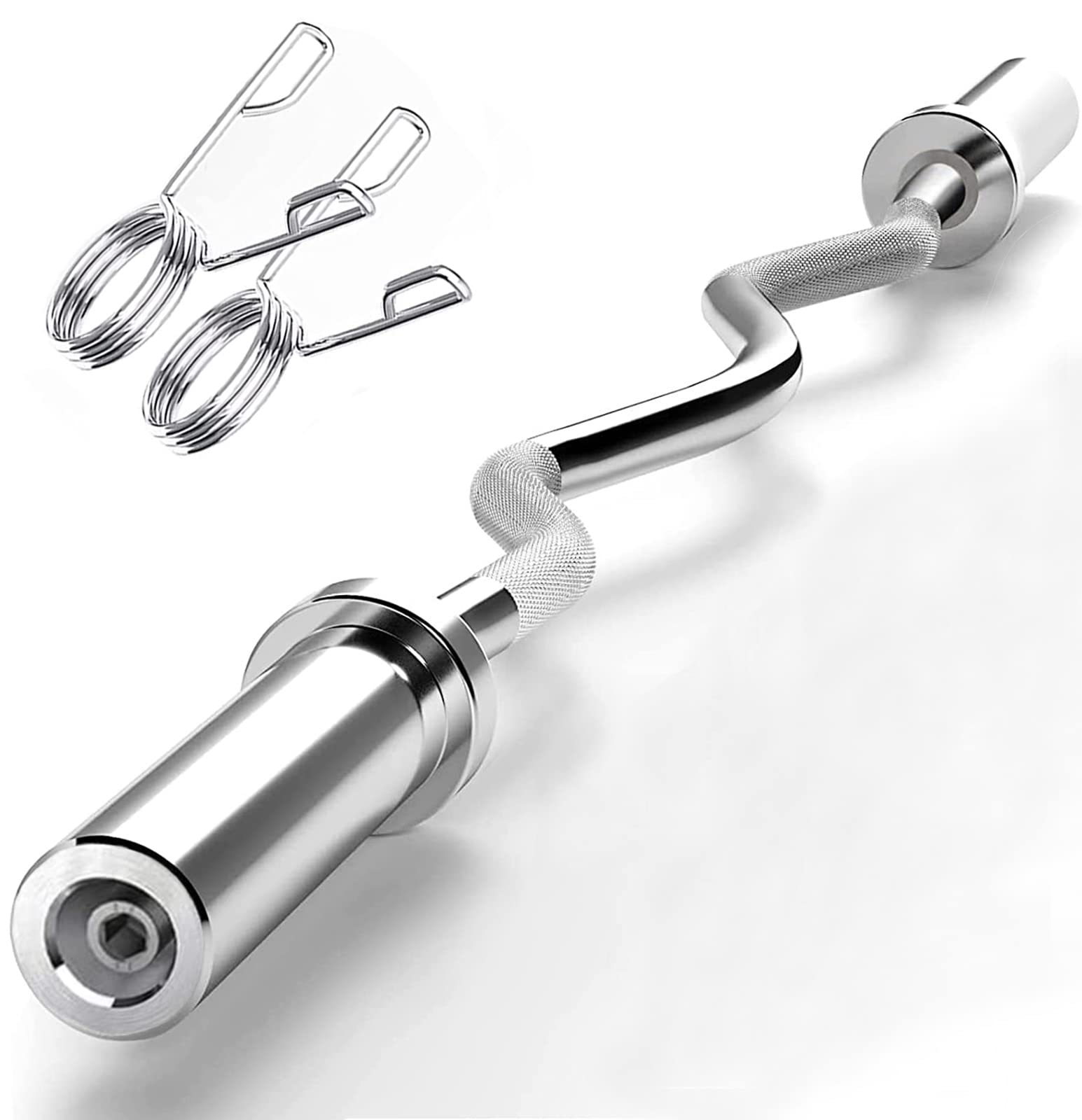 Nisorpa EZ Weight Bar Olympic EZ Curl Bar 47in Tricep Bar for 2 Inch Weight Plates, Bicep Curl Bar Weight Lifting Bar with 2 Spring Collars for Home Gym Training Fitness Exercise