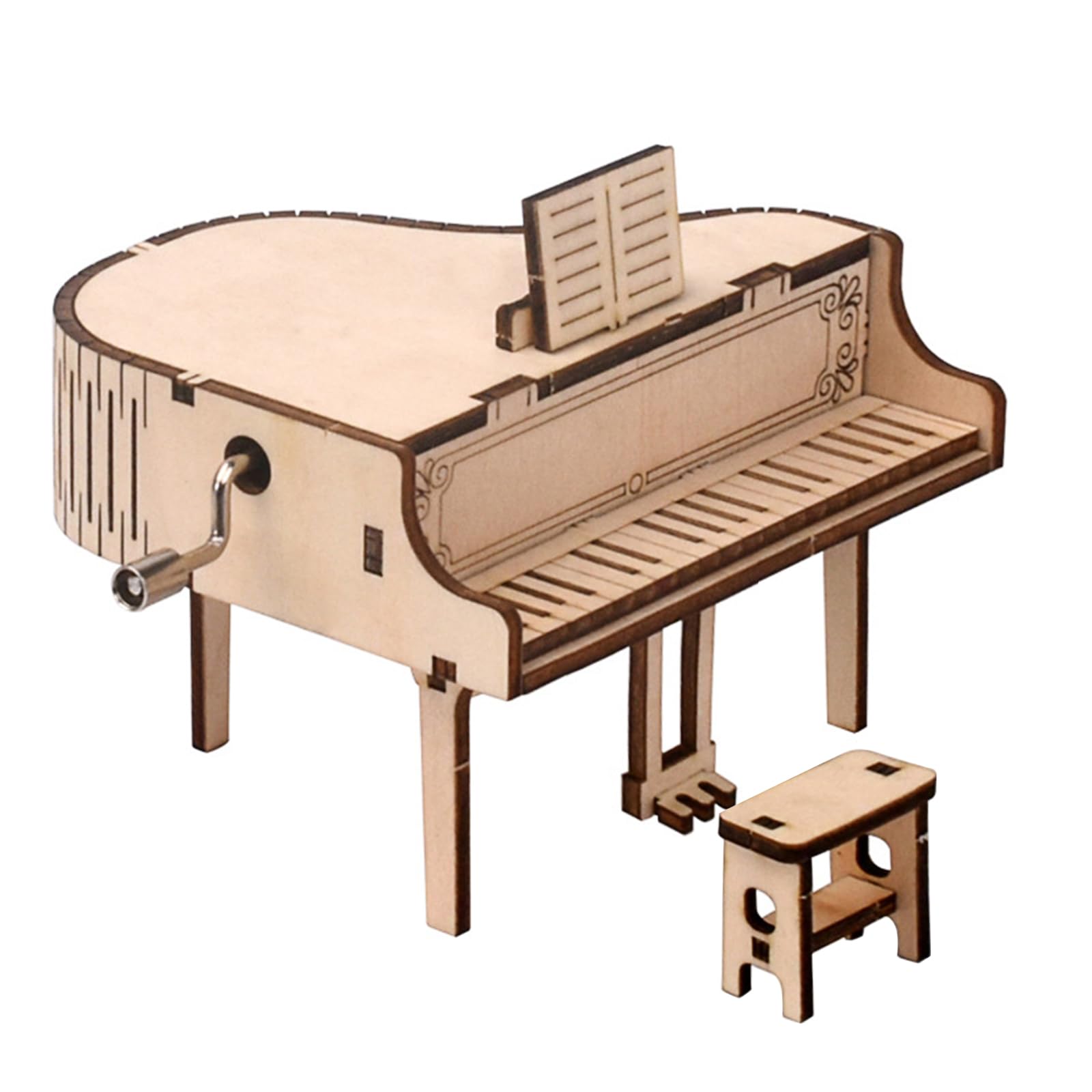 Musiin 3D Wooden Puzzle Piano Music Box – DIY hand-cranked grand piano model kit, suitable for music lovers and mechanical craft enthusiasts, can be assembled into musical craft gifts