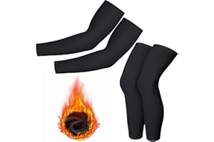 Boyiee 4 Pcs Thermal Arm Warmer Cycling for Men Women Full Length Warmers Arm Sleeves Leg Compression Winter Sports Outdoor
