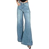 MsavigVice Women Baggy Wide Leg Jeans Mid Waist Strechy Frayed Denim Pants Casual Loose Straight Trousers Streetwear