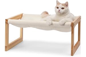 FUKUMARU Cat Bed Hammock, Cozy Velvet Cat Couch for Indoor Cats, Raised Wooden Cats Perch, 21 Inch Pet Sofa, Outdoor Dog Beds, Suitable for Puppy, Bunny and Small Animal, White