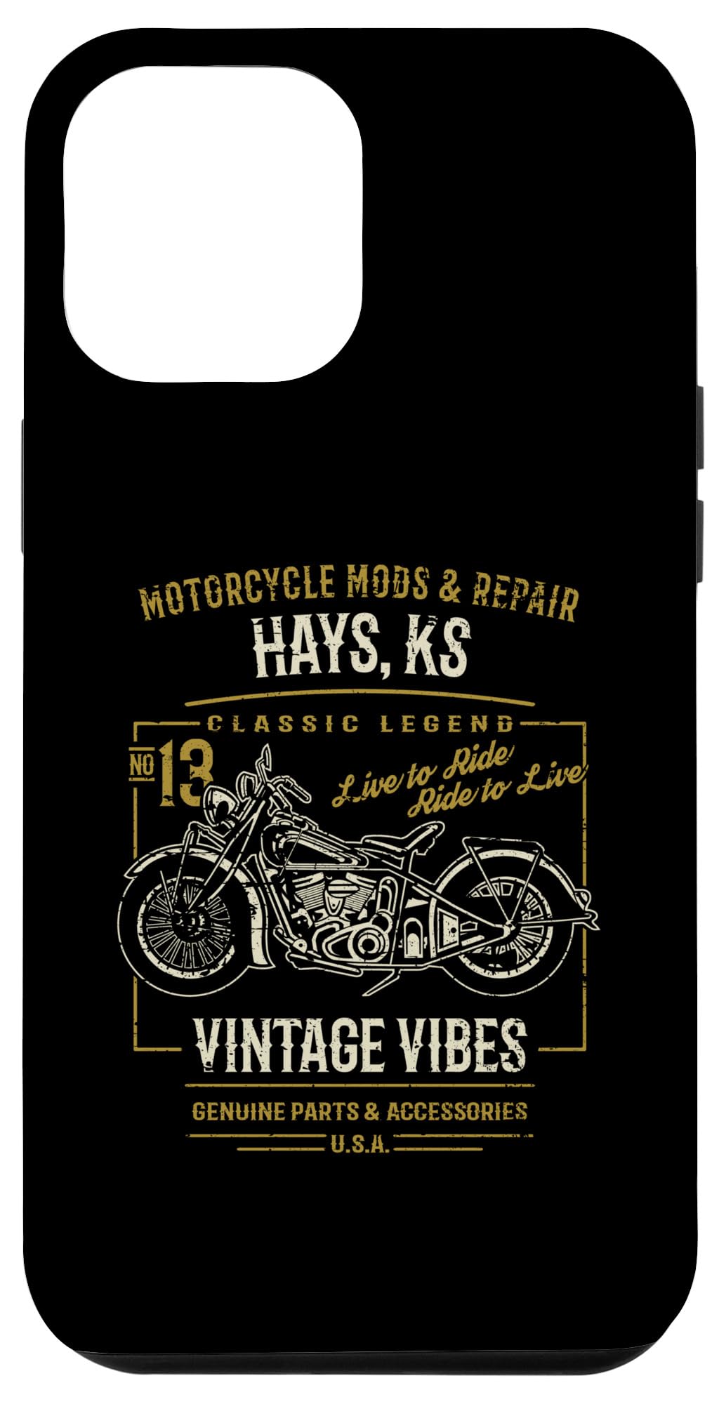 iPhone 13 Pro Max Hays KS USA Vintage Style Motorcycle Distressed Design Case