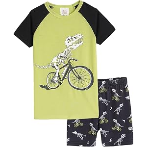 Boys Pajamas Set Summer Short Sleeve Crew Neck Pjs Soft Kids Loungewear Breathable Sleepwear for Boys