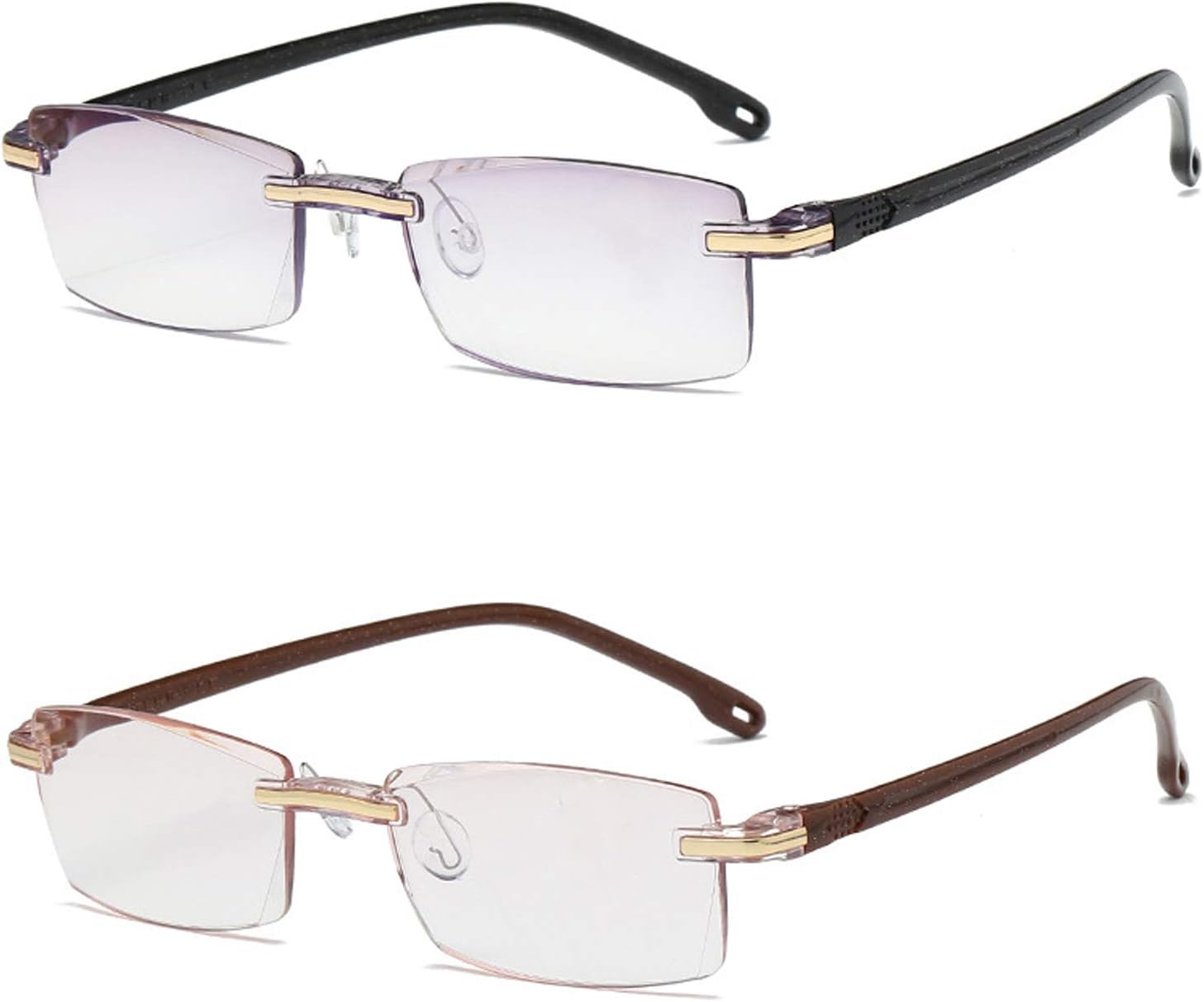 Blue Light Blocking Reading Glasses 2 Pack Lightweight Rimless Frame for Men & Women (Black+Brown, 2.5X)
