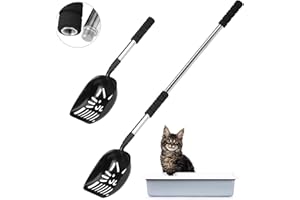 EXPAWLORER Cat Litter Scoop - Long Handle Non-Stick Metal Coated Kitty Litter Scooper, Deep Shovel for Litter Box, Scoop Away Cat Litter