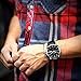 BUREI Men's Luminous Day and Date Automatic Watch with Black Calfskin Band, Silver Bezel Black Dial