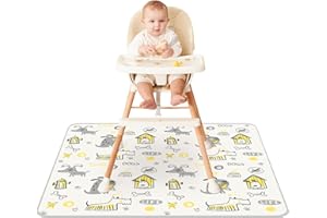 Innokids Baby Splat Mat for Under High Chair 51 x 51 Inch Waterproof and Washable Splash Mat Anti-Slip Floor Protector Under HighChair Mess Prevention (51" x 51", Dogs Life)