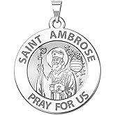 PicturesOnGold.com Saint Ambrose Religious Medal - 3/4 Inch Size of a Nickel - Sterling Silver