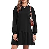 Dokuritu Sweatshirt Dress for Women Crewneck Long Sleeve Ruffled Patchwork Pullover Fall Dress Casual Sport Mini Dress