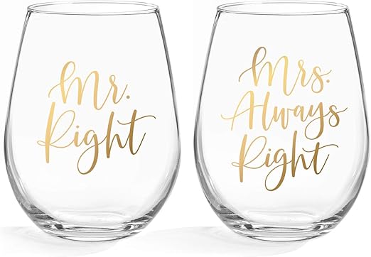 mr right mrs always right wine glasses