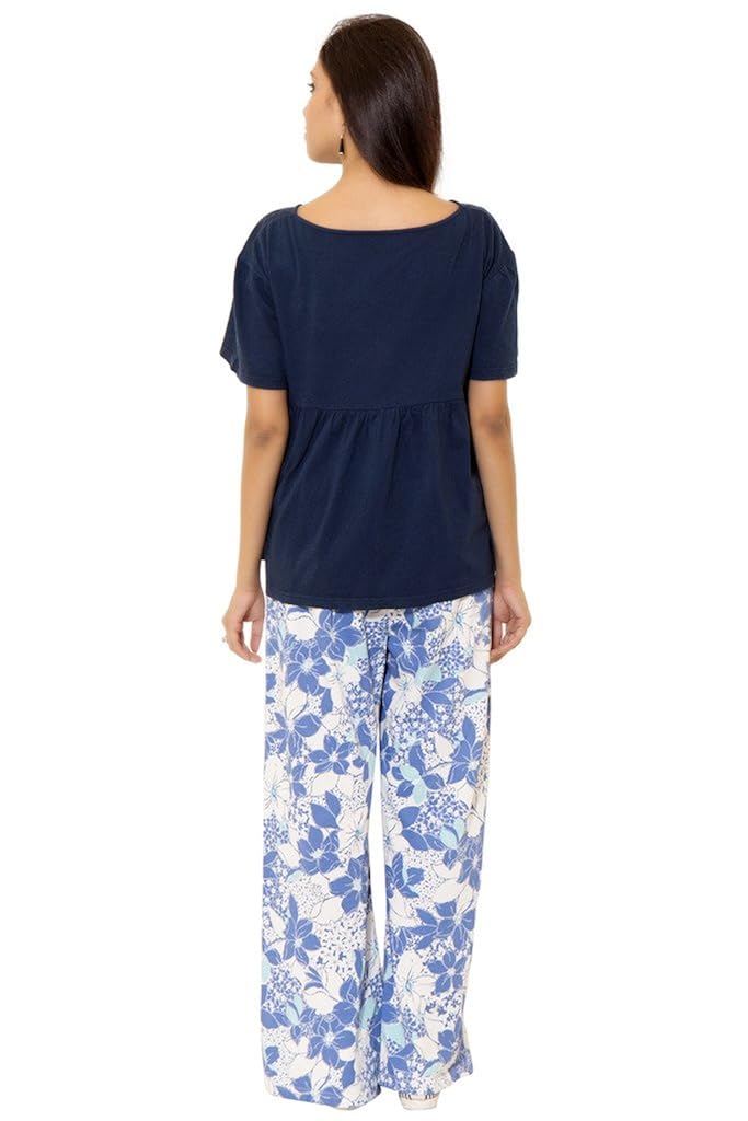 v-neck gatherd top with floral printed pajama(1ss16-0225-ns1)
