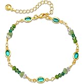 Yumikoo 18k Gold Plated Bracelets for Women Fashion (Blue Zircon Emerald Beads)