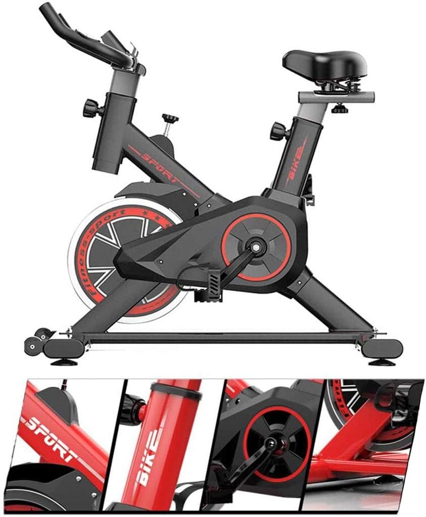 Indoor Spinning Bicycle Ultra-Quiet Exercise Bike Home Cycling Bike Sports Fitness Equipment Aerobics Training Device, Direct Belt Driven 6Kg Flywheel, Adjustable, Black