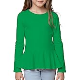 Noomelfish Girls Peplum Tunic Tops Cute Long Sleeve Shirts Blouses (5-12 Years)