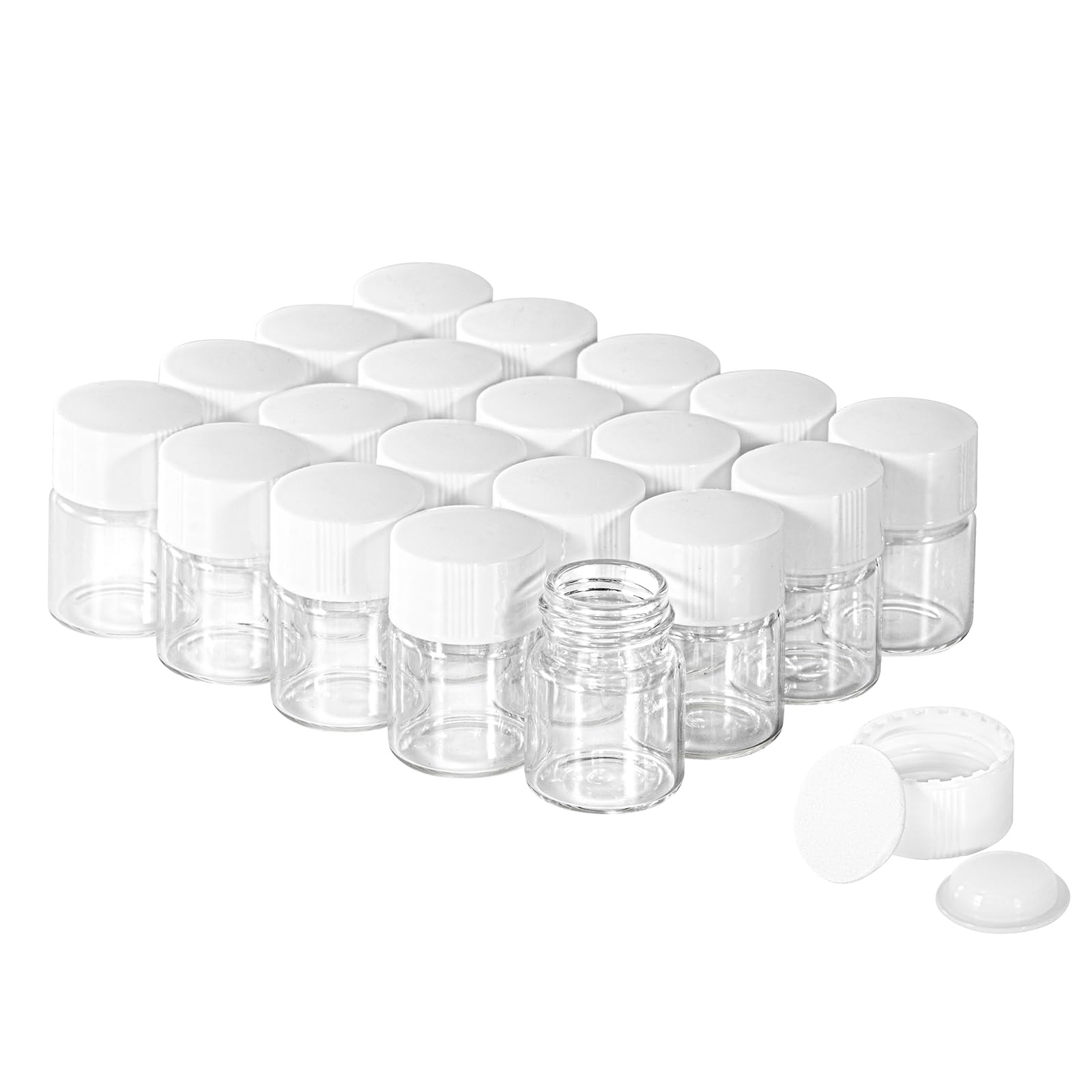 Photo 1 of BKMAMLAB 5ml Clear Glass Vial 20pcs with white Screw cap and inner plug 20pcs, leak-proof Glass Bottle Sealed Sample Vials