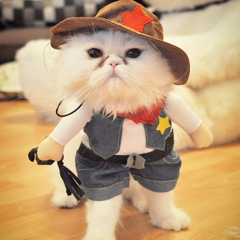 DELIFUR Cat Christmas Costumes,the Cowboy for Party Christmas Special Events Costume,West CowBoy Uniform with Hat - Image 3