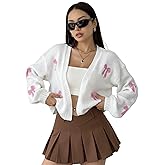 SEGT Women's Chunky Knit Open Front Color Block Long Sleeve Loose Short Cropped Cardigan Sweaters