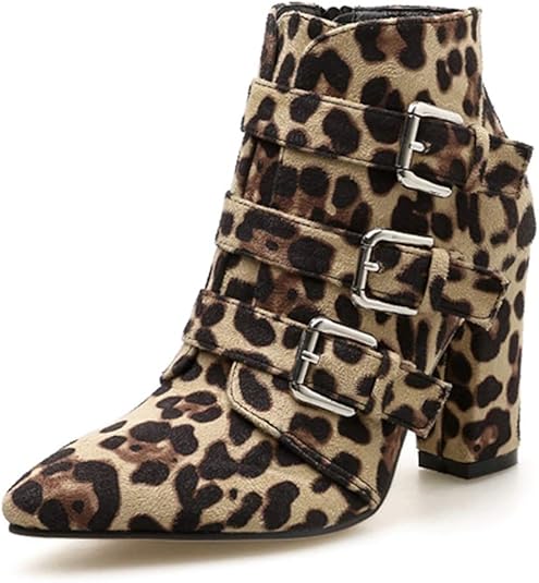 leopard print pointed toe ankle boots