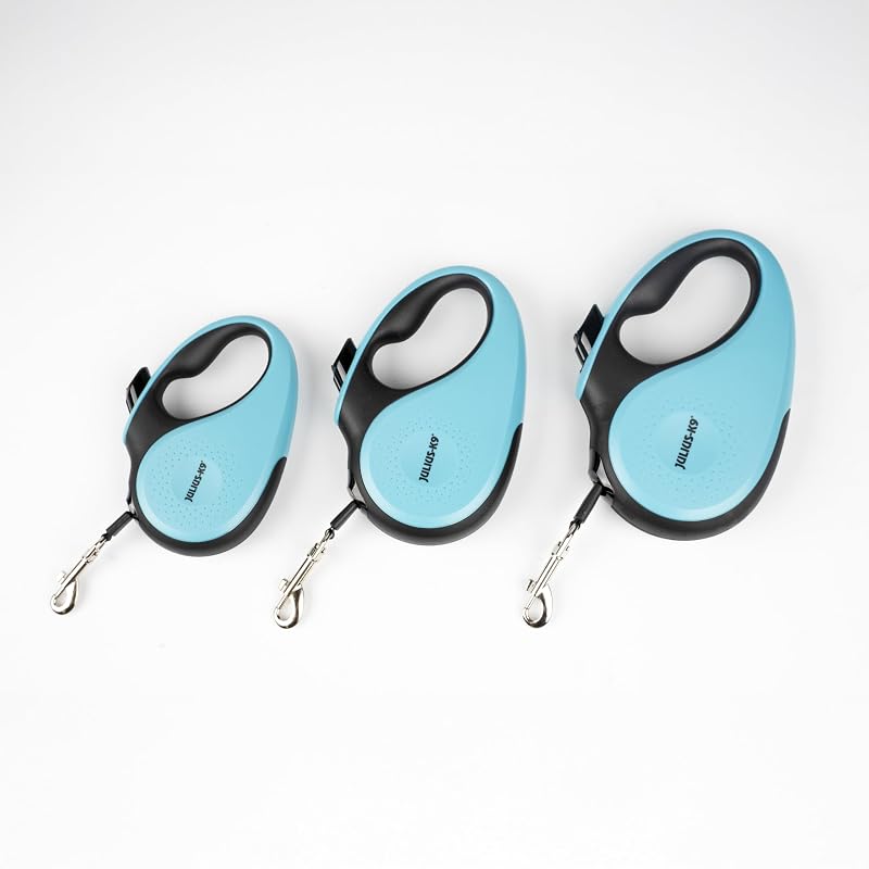 Retractable Dog Lead, M - 5 m Tape, Black/Turquoise – Anti-Slip Handle, Ribbon Leash, extandable, One Handed Brake, Pause, Lock, Reflective Ribbon, Tangle Free, Heavy Duty