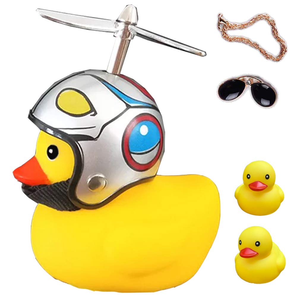 ACEDOAMARE Duck Bike Bell, Cute Rubber Yellow Duck Bicycle Accessories with LED Light Propeller Helmet Squeeze Horns for Cycling Motorcycle Car Handlebar Bicycle (Robot)